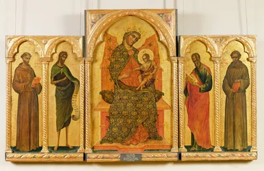Jungfrau und Kind mit St. Franziskus, Johannes dem Täufer, St. Johannes dem Evangelisten, St. Antonius von Padua, 1354